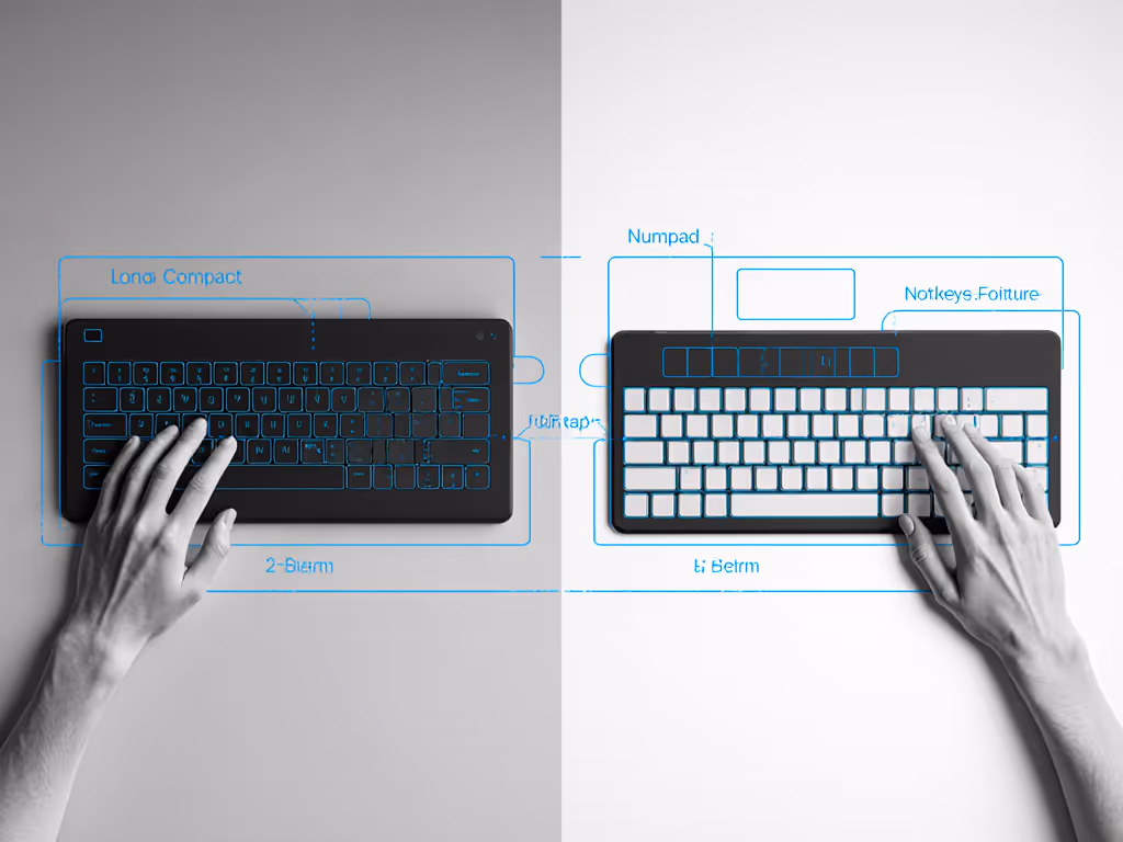 keyboard footprint comparison showing hand positioning for TKL vs full-size